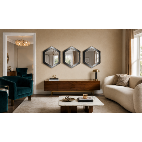 9 Hexagon Gold Plastic Frame Mirror Geometric 30Cm 2