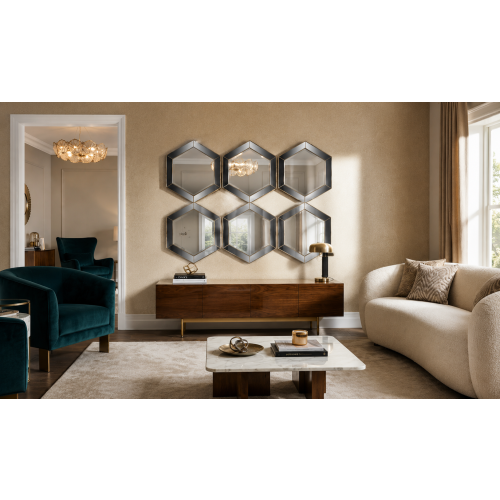 9 Hexagon Gold Plastic Frame Mirror Geometric 30Cm 1