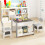 Conjunto de mesa e 2 cadeiras infantis, tampo com quadro-negro e quadro branco, com espaço para armazenamento. 2