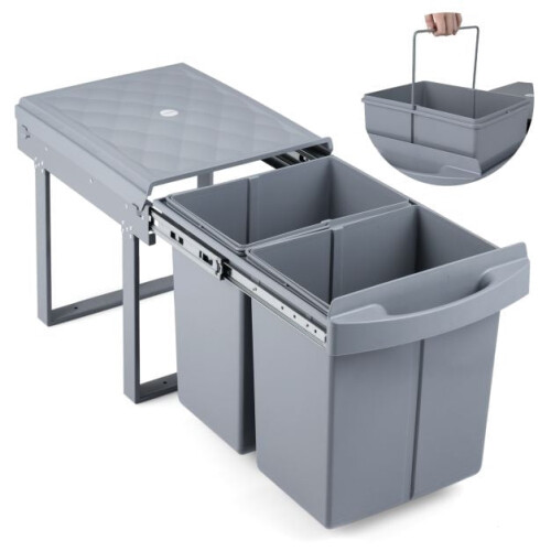Lixeira embutida sob armário, 40L com 2 compartimentos, cinza 2
