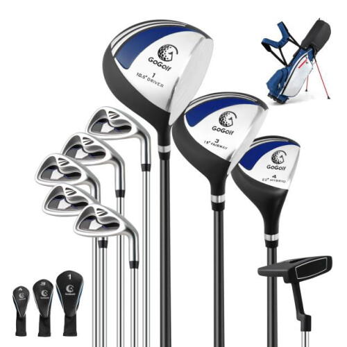 Conjunto de tacos de golfe masculino de 9 peças com bolsa de suporte e driver de 460cc 1