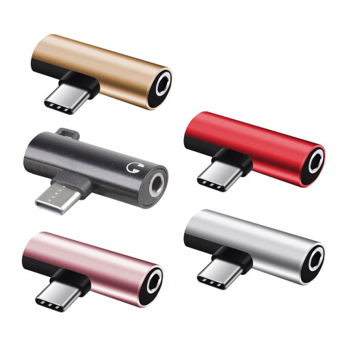 USB C auf 3,5 mm Aux-Audio und Ladebuchse –-Rosa 1