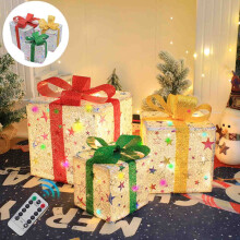 3er-Set beleuchtete Weihnachtsgeschenkboxen mit Fernbedienung, LED-beleuchtete Geschenkboxen, faltbare Dekorationen für drinnen und draußen