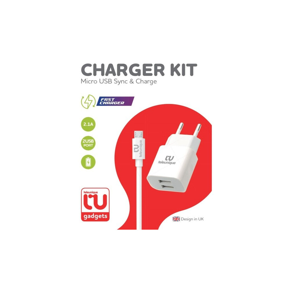 Teleunique Gadgets Dual Usb Charger (With 8-Pin Sync & Charge Cable) Europlug 658848773725