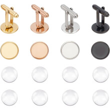 Stainless Steel Cufflinks Making Kit 8 pcs with Glass