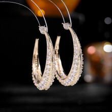 S925 Silver C-Shaped Large Circle Earrings 1 Pair