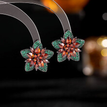 French Retro Flower Stud Earrings S925 Silver Zircon
