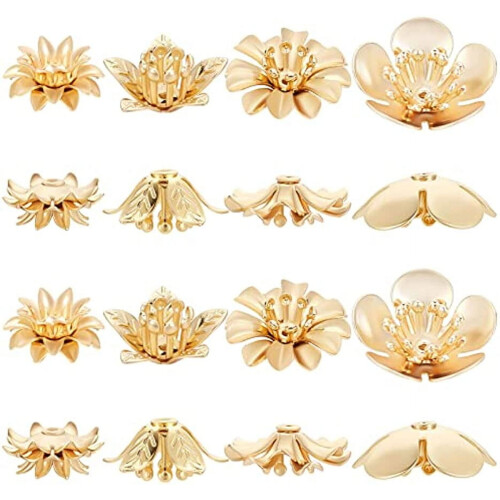 Bead Caps 18K Gold Plated Brass Flower 24 pcs