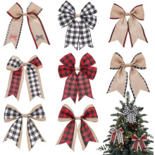 Buffalo Plaid Burlap Bows 8 pcs 7.3x8.9 inch