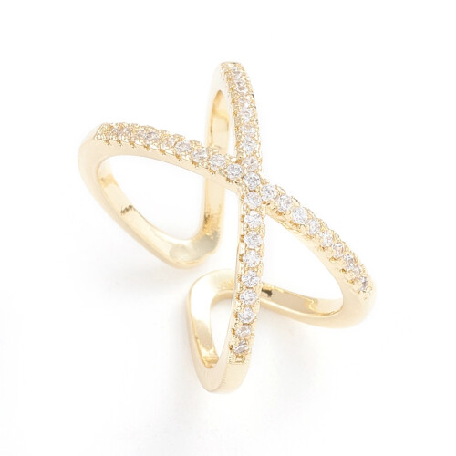 Brass Micro Pave CZ Cuff Rings 18K Gold Plated Size 7 2