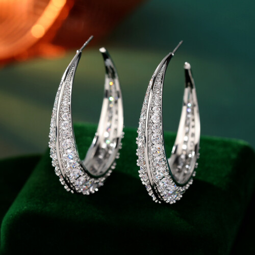 S925 Silver C-Shaped Large Circle Earrings 1 Pair 2