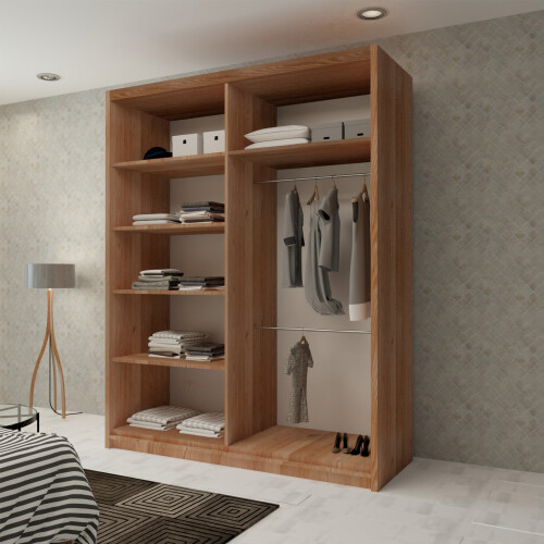 MN Furniture (Walnut, 150cm) Double Sliding Doors Mirrored Wardrobes 1