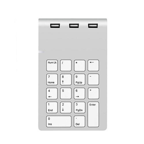 USB-numeronäppäimistö, jossa 3 porttia, hopea