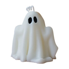 Candela a forma di zucca fantasma di Halloween, fatta a mano, in cera, 1 pezzo