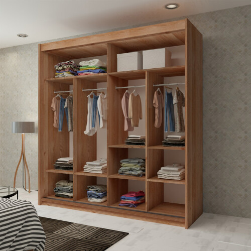 MN Furniture (Walnut, 203cm) Double Sliding Doors Mirrored Wardrobes 2
