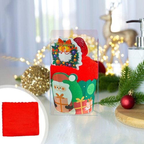 Toalha de lã coral em formato de bolo de Natal, 30 x 30 cm (11,81 x 11,81 polegadas).