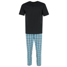 Ten West Apparel Men's Henley Short Sleeve and Plaid Pyjama Pant Set