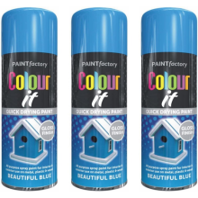 Paint Factory Colour It Quick Drying Spray Paint Beautiful Blue Gloss 250ml  x 3