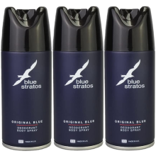 Blue Stratos Original Blue Body Spray Deodorant 150ml x 3