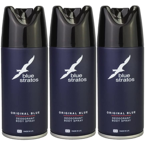 Blue Stratos Original Blue Body Spray Deodorant 150ml x 3 1