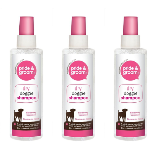 Pride Pride & Groom Dry Doggie Shampoo Raspberry 200ML x 3