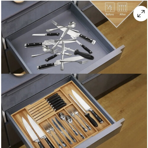 Bamboo Cutlery Drawer Organizer Expandable 12-inch 2