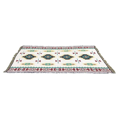 Ethnic-style thick sofa blanket with fringe, 59x35 inch 1