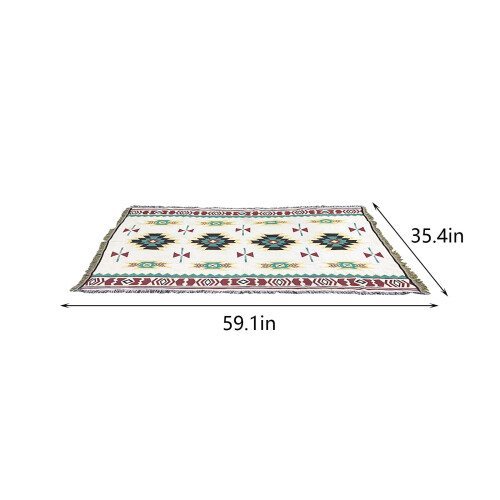 Ethnic-style thick sofa blanket with fringe, 59x35 inch 2