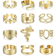 18K Gold Plated Stainless Steel Women's Stacking Rings Set