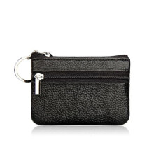 Leather mini wallet with card holder and coin purse black