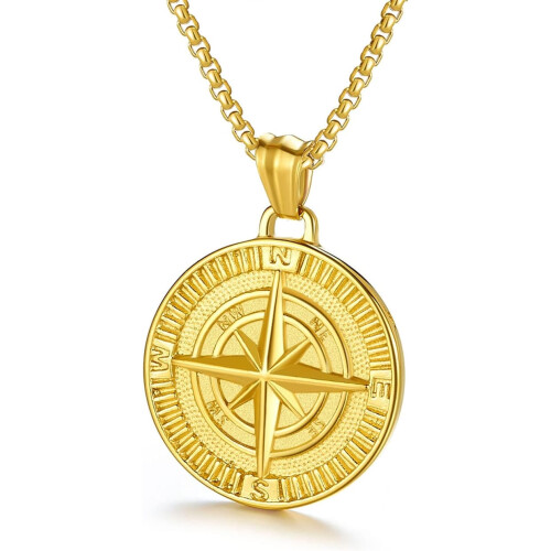 Stainless Steel Compass Pendant Necklace for Men