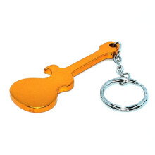 Guitar-shaped keychain bottle opener yellow