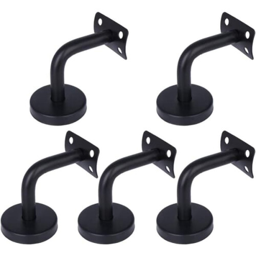 Handrail Brackets Black Stainless Steel 5 pcs