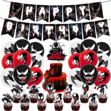 Venom birthday decorations set with banner, cake topper,