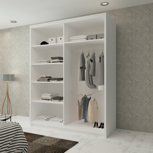MN Furniture (White,  150cm) Double Sliding Doors Mirrored Wardrobes 2