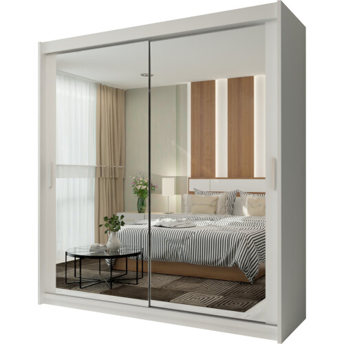 MN Furniture (White,  150cm) Double Sliding Doors Mirrored Wardrobes 1