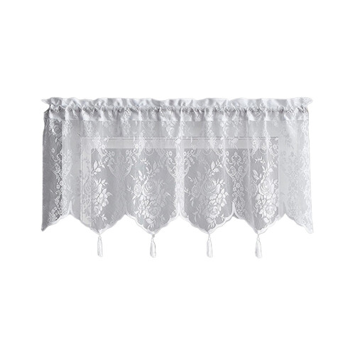White sheer valance with floral lace pattern, 1 piece 1