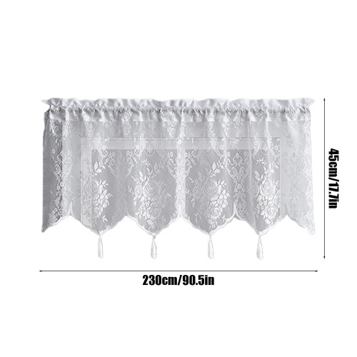 White sheer valance with floral lace pattern, 1 piece 2