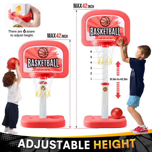 Oppustelig Basketballkurv med 2 Bolde Rød 1
