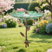 Bain d'oiseaux vintage en métal avec piquet réglable pour l'extérieur