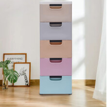 Kunststof opbergtoren met 5 laden en 4 wielen