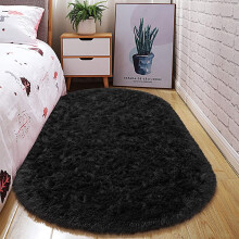 Oval Plush Shaggy Area Rug for Bedroom 2.6' x 5.3' Black