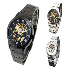 Men's automatic skeleton steel watch