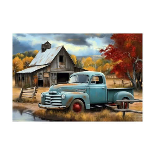 Diamantkunstsett Vintage lastebilgårdsscene5D Rund