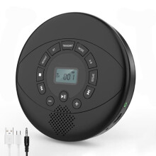 Przenośny odtwarzacz CD w kolorze czarnym z głośnikami stereo i baterią 2000 mAh
