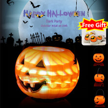 Găleată de dovleac din plastic pentru Halloween cu lumină, 9,9 cm