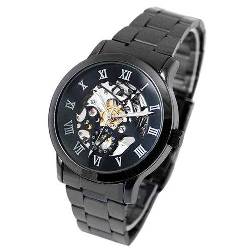 Men's automatic skeleton steel watch 1