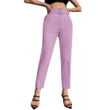 Damen-Hose mit hohem Bund und geradem Bein aus Baumwoll-Leinen-Mischgewebe