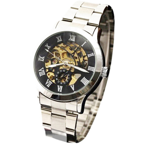 Men's automatic skeleton steel watch 2