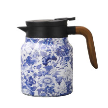 Théière chinoise en acier inoxydable 1000 ml, bleu et blanc